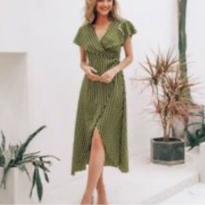 Green Polka Dot Wrap Dress